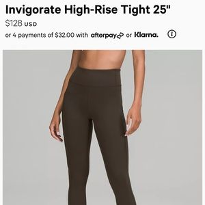 Invigorate High-Rise Tight 25" Size 4 BLACK